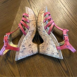 Chaps Wedge Sandals Women’s Size 7.5B Jaycie Red Faux Leather Buckle Cork